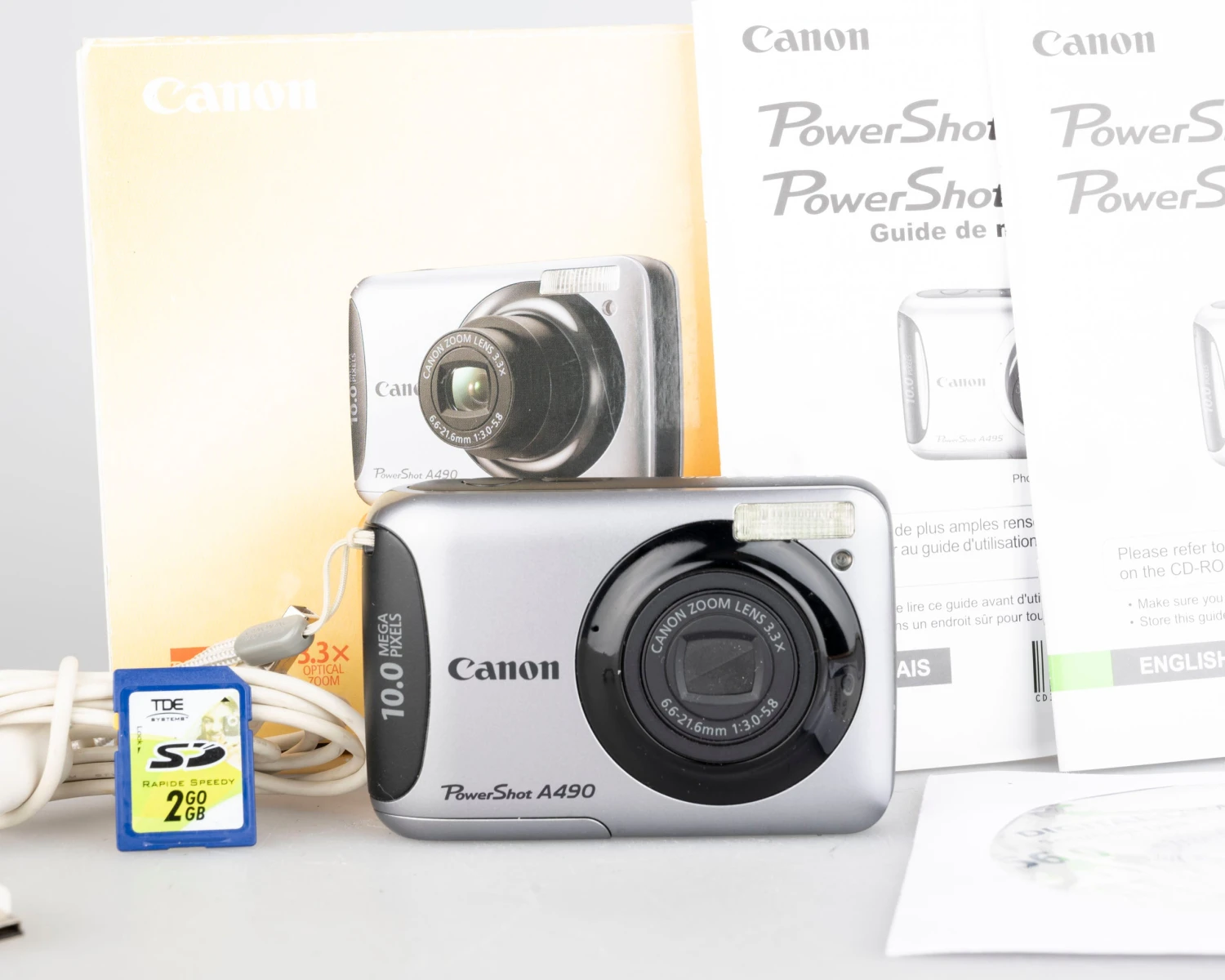 Canon® Canon Powershot A490 Digicam 10 MP CCD Sensor W/ Original Box + Manuals + 2GB SD Card (uses AA Batteries)(Canon Powershot A490 Digicam 10 Mp Ccd Sensor W Original Box Manuals 2gb Sd Card Uses Aa Batteries)