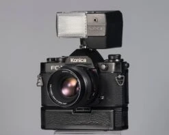 Konica FC-1 35mm Film SLR Outfit(Konica Fc 1 35mm Film Slr Outfit Complete With Hexanon 50mm F1 7 Lens X24 Auto Flash Auto Winder F Film Tested Immaculate Condition)